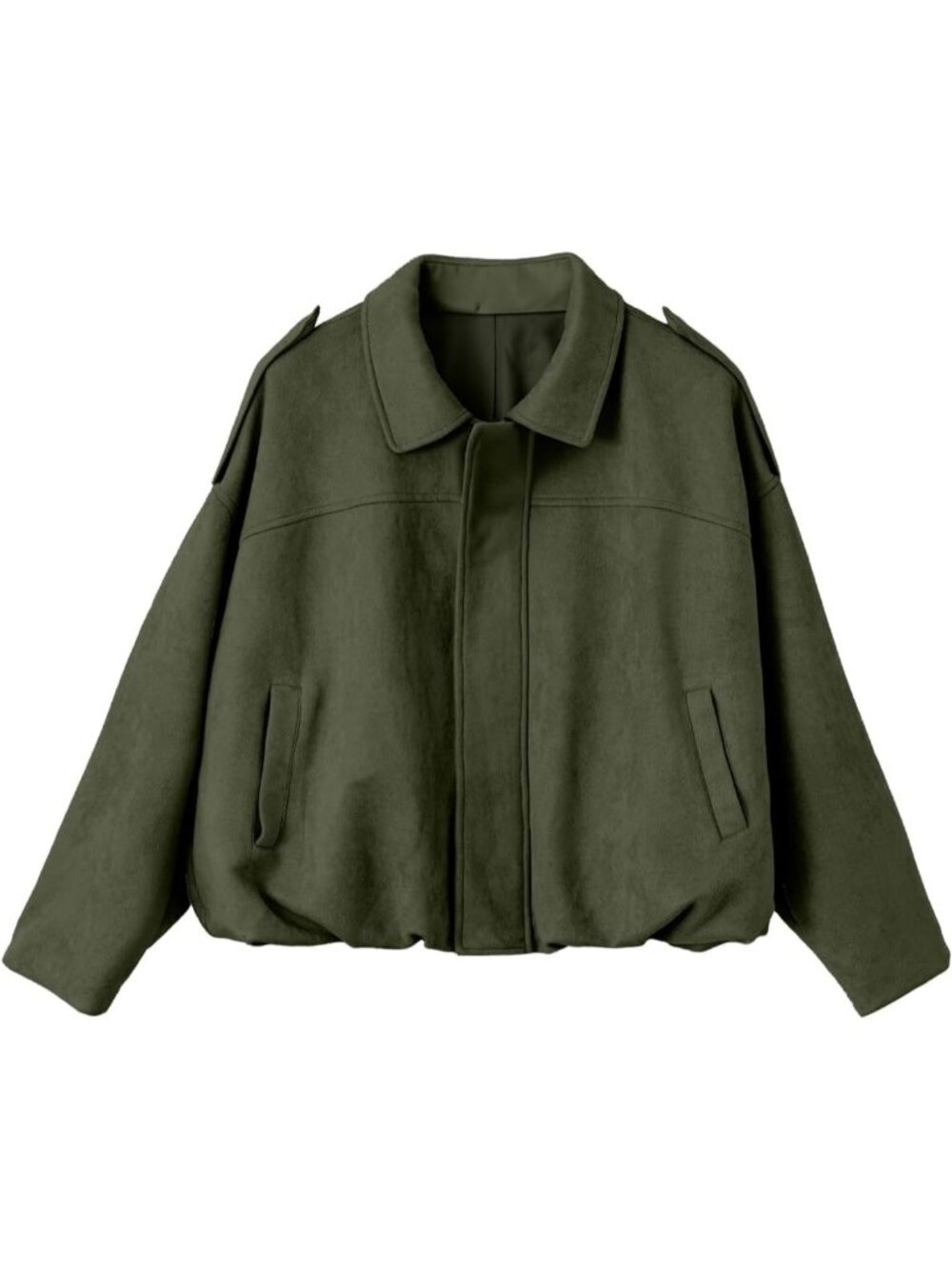 Women's Leaf Clover Faux Suede Cropped Bomber Jacket Long Sleeve Zip Up Coat